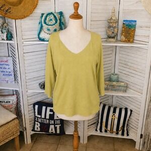 Celery Green Casual V Neck Sweater Size 1X or Size 18  | Coldwater Creek